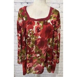 Avenue Women’s Round Neck Long Sleeve Floral  Blouse 18/20
